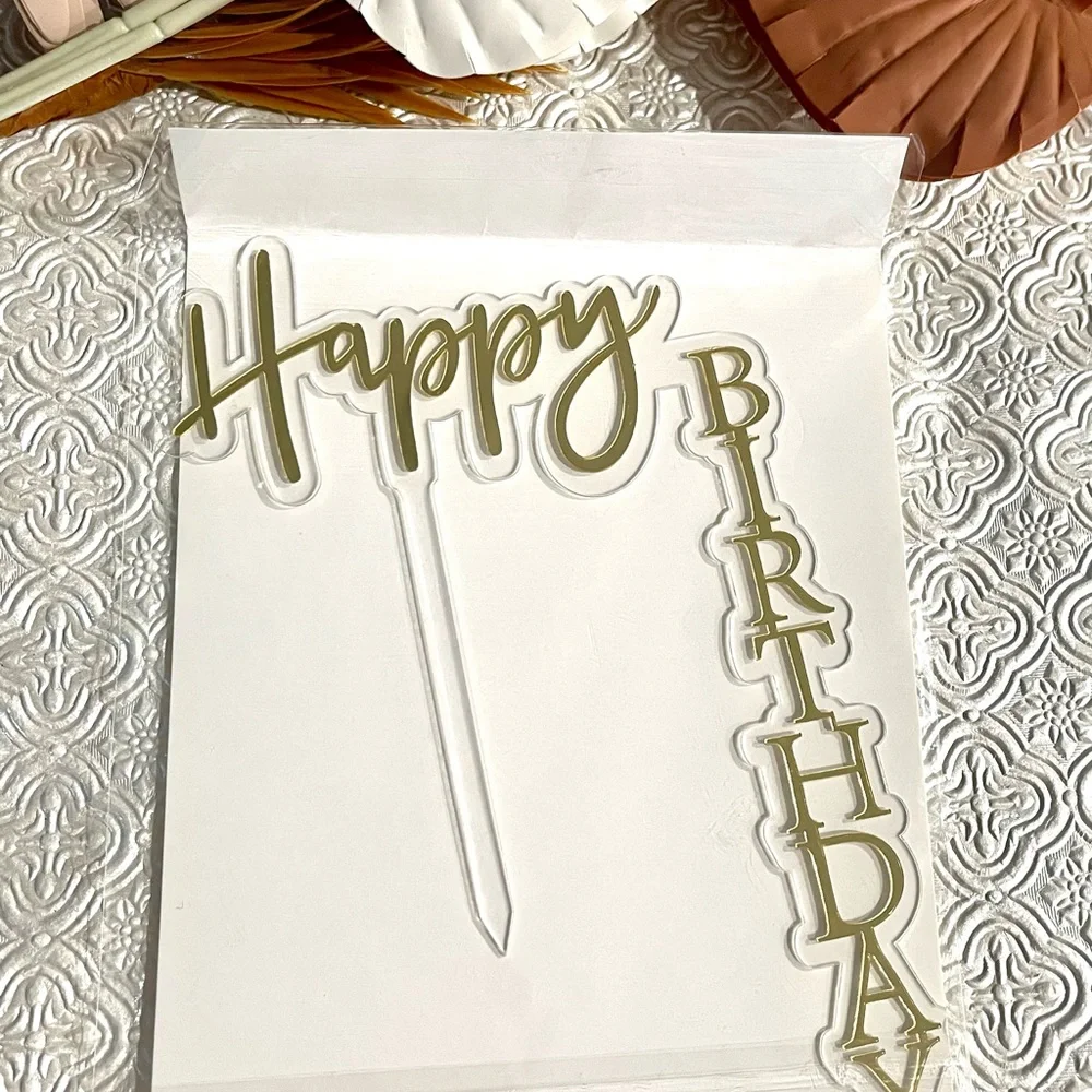 NEW | Happy Birthday Cake Topper | Acrylic Topper | Gold & White Cake Topper